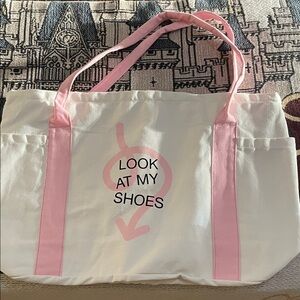 DSW White Canvas Tote with Pink Straps and Graphic